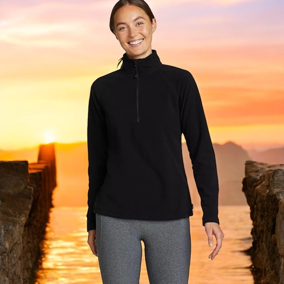 Eddie Bauer Women's Black Quater Zip MicroFleece Pullover - Picture 2 of 16